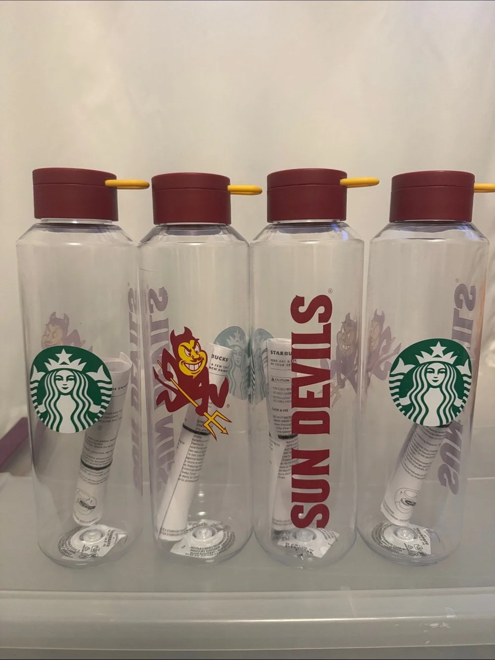 Starbucks Clear Bottle with Maroon Lid and Yellow Accent - ASU Sun Devils
